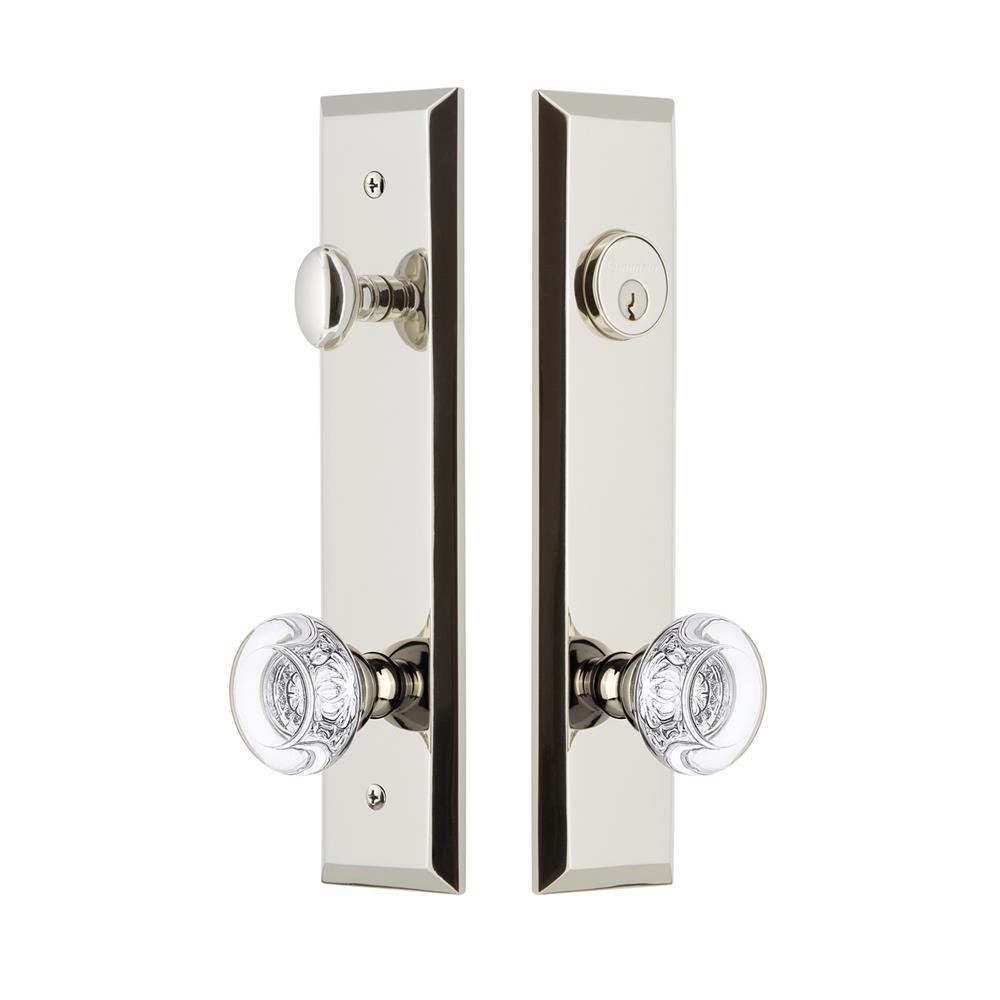 Grandeur by Nostalgic Warehouse FAVBOR Fifth Avenue Tall Plate Complete Entry Set with Bordeaux Knob in Polished Nickel